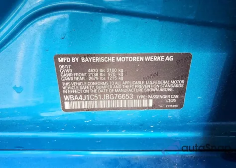 2018 BMW 430I Gran Coupe z USA, uszkodzony, nr VIN WBA4J1C51JBG76653